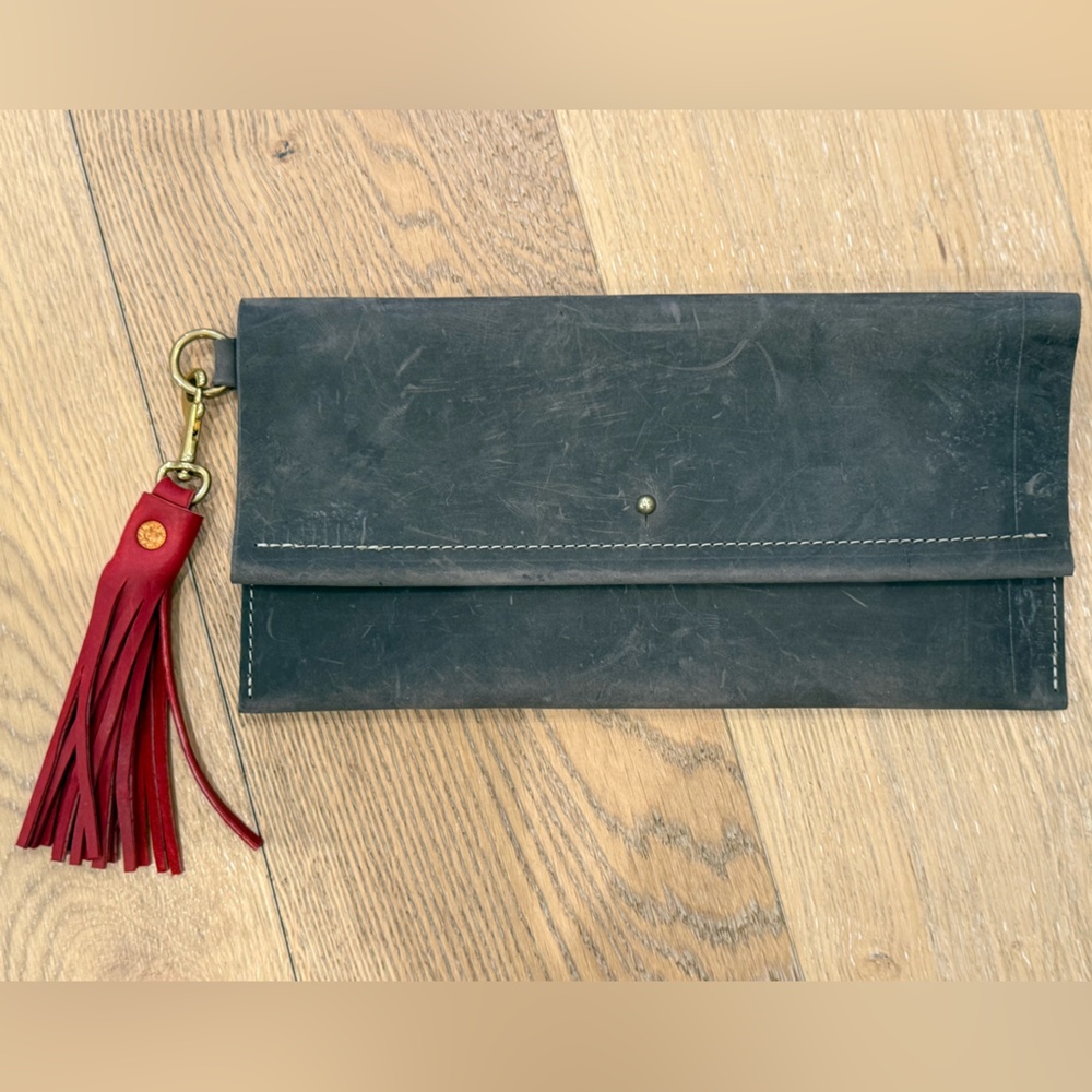 Grey Oil Leather Clutch